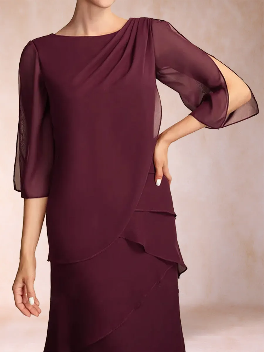 A-Line/Princess Scoop Half Sleeves Tiered Mother of the Bride Dresses sold by Lavetir product image thumbnail 3