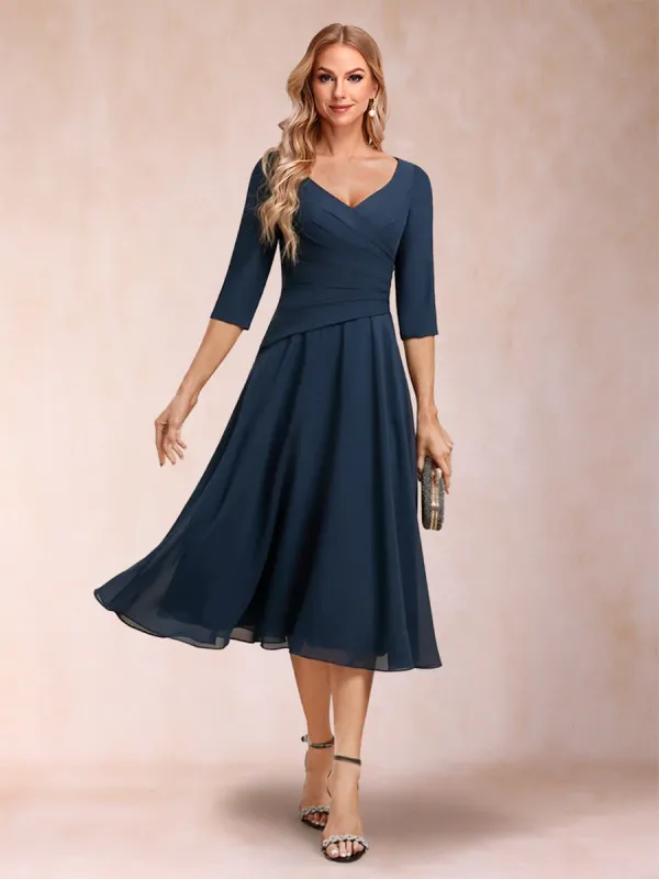 A-Line/Princess V-Neck Half Sleeves Ruched Mother of the Bride Dresses sold by Lavetir