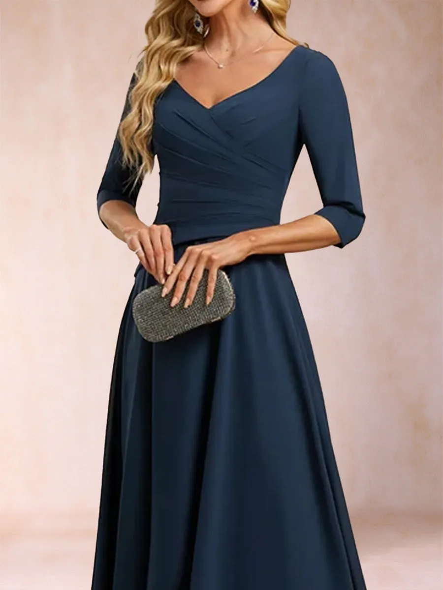 A-Line/Princess V-Neck Half Sleeves Ruched Mother of the Bride Dresses sold by Lavetir product image thumbnail 4