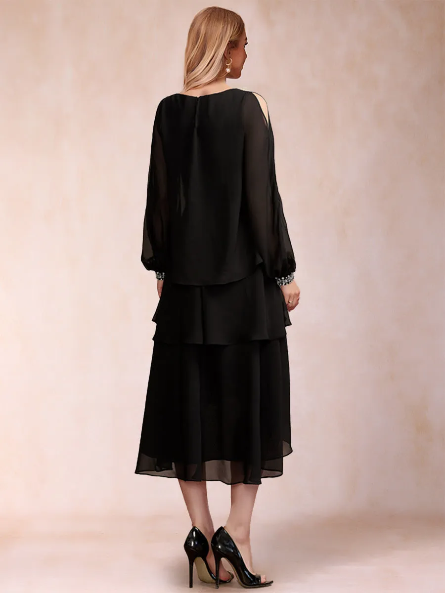 Sheath/Column Scoop Long Sleeves Tiered Mother of the Bride Dresses sold by Lavetir product image thumbnail 2