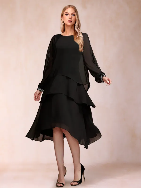 Sheath/Column Scoop Long Sleeves Tiered Mother of the Bride Dresses sold by Lavetir