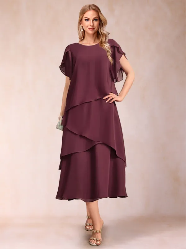 Sheath/Column Scoop Short Sleeves Tiered Mother of the Bride Dresses sold by Lavetir