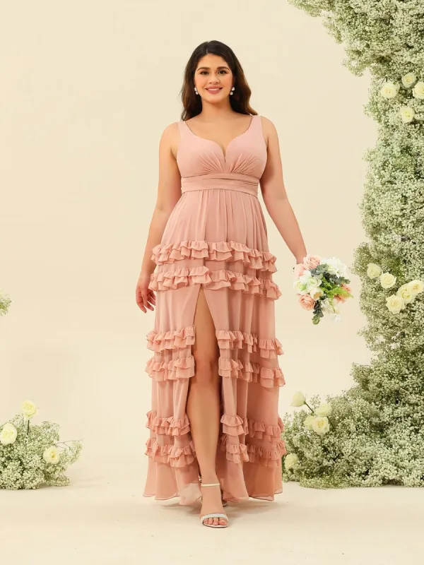 A-Line/Princess Floor-Length Sleeveless Plus Size Bridesmaid Dresses With Ruffles sold by Lavetir