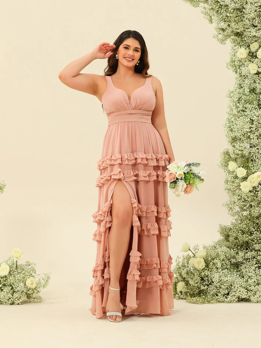 A-Line/Princess Floor-Length Sleeveless Plus Size Bridesmaid Dresses With Ruffles sold by Lavetir product image thumbnail 3