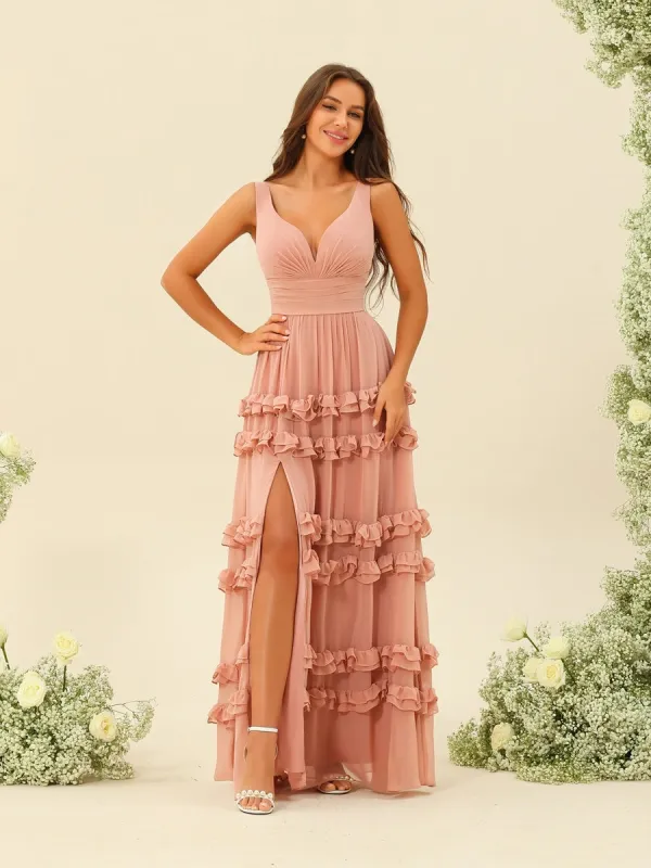 A-Line/Princess Floor-Length Sleeveless Bridesmaid Dresses With Ruffles sold by Lavetir