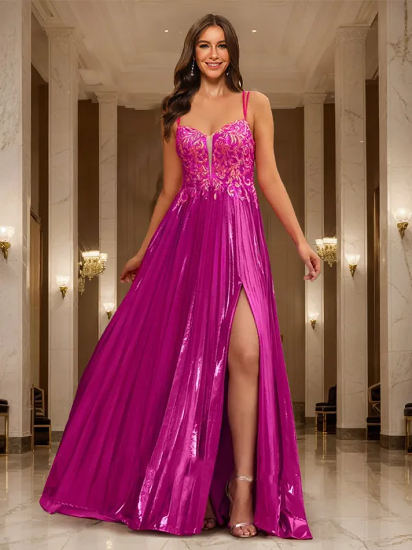 A-Line/Princess V-Neck Sleeveless Split Side Prom Dresses sold by Lavetir