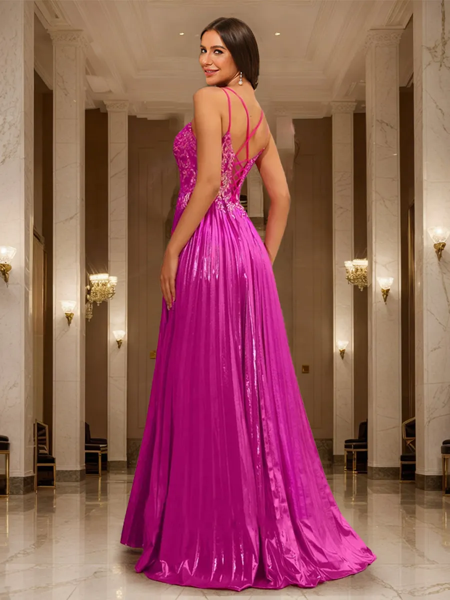 A-Line/Princess V-Neck Sleeveless Split Side Prom Dresses sold by Lavetir product image thumbnail 2