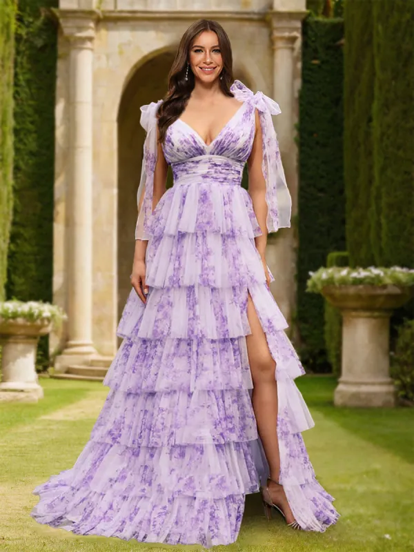 A-Line/Princess V-Neck Sleeveless Tiered Prom Dresses sold by Lavetir
