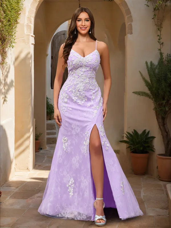 Trumpet/Mermaid V-Neck Sleeveless Split Side Prom Dresses sold by Lavetir
