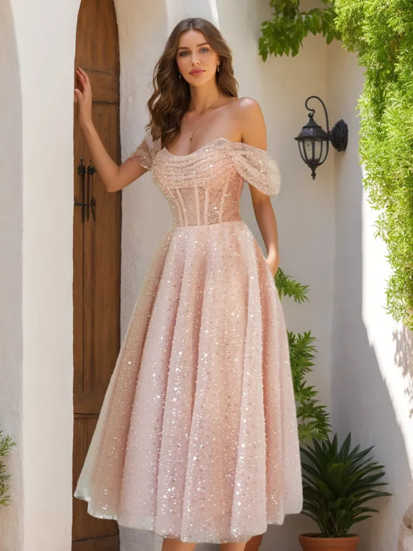 A-Line/Princess Off-the-Shoulder Sleeveless Ruched Prom Dresses sold by Lavetir