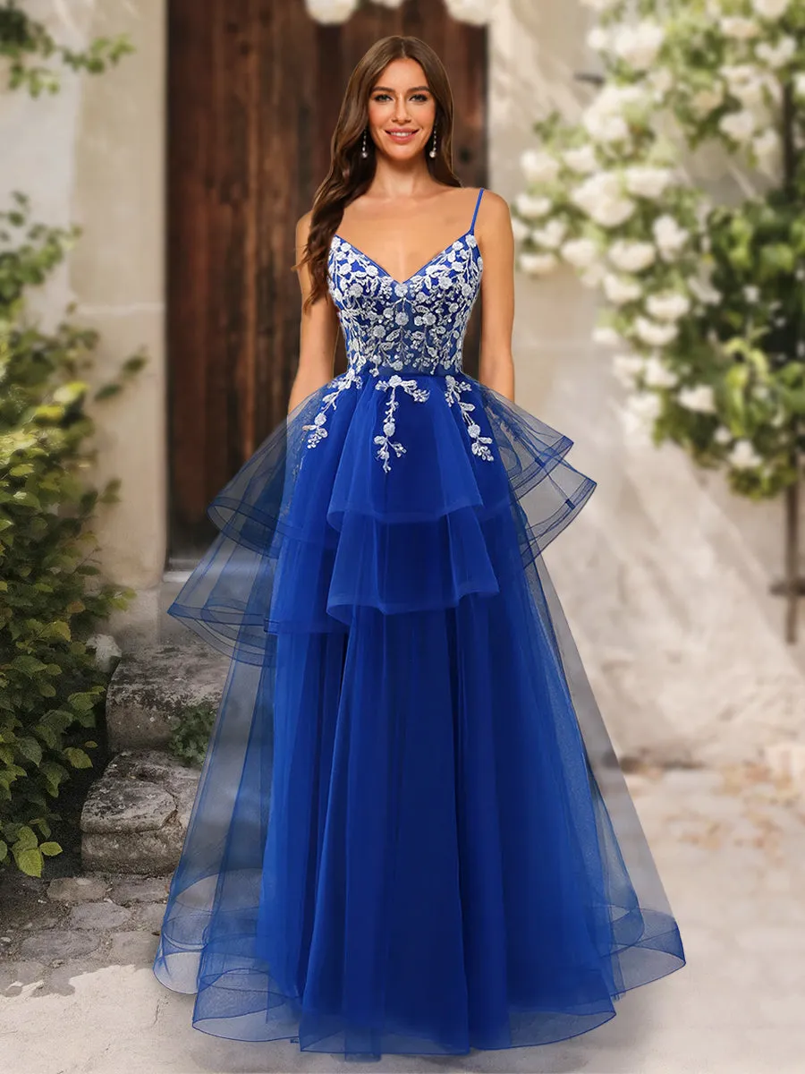 A-Line/Princess V-Neck Sleeveless Applique Prom Dresses sold by Lavetir