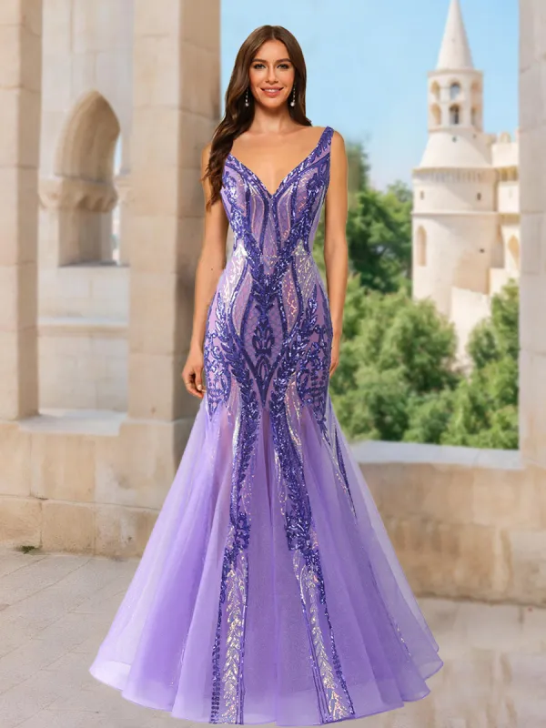 Trumpet/Mermaid V-Neck Sleeveless Sequins Prom Dresses sold by Lavetir