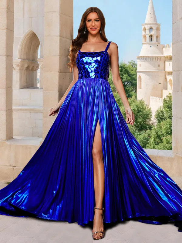 A-Line/Princess Square Neck Sleeveless Split Side Prom Dresses sold by Lavetir