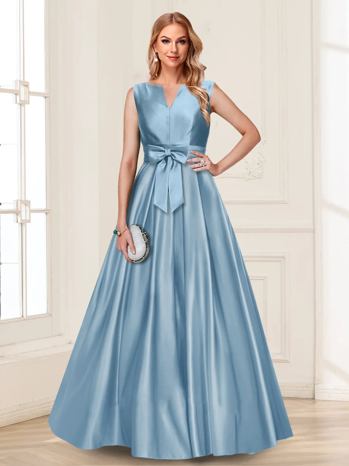 A-Line/Princess V-Neck Sleeveless Mother of the Bride Dresses with Bow sold by Lavetir