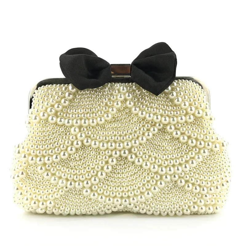 Shining Bow Pearls Clutch Unique Handbags sold by Lavetir