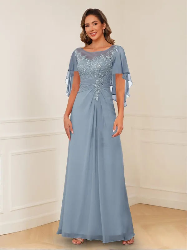 A-Line/Princess Illusion Scoop Appliques Ruched Mother of the Bride Dresses sold by Lavetir