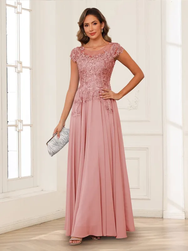 A-Line/Princess Scoop Short Sleeves Chiffon Mother of the Bride Dresses with Applique sold by Lavetir