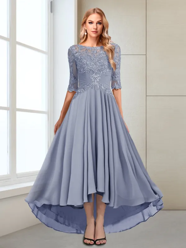 A-Line/Princess Asymmetrical Half Sleeves Scoop Mother of the Bride Dresses sold by Lavetir