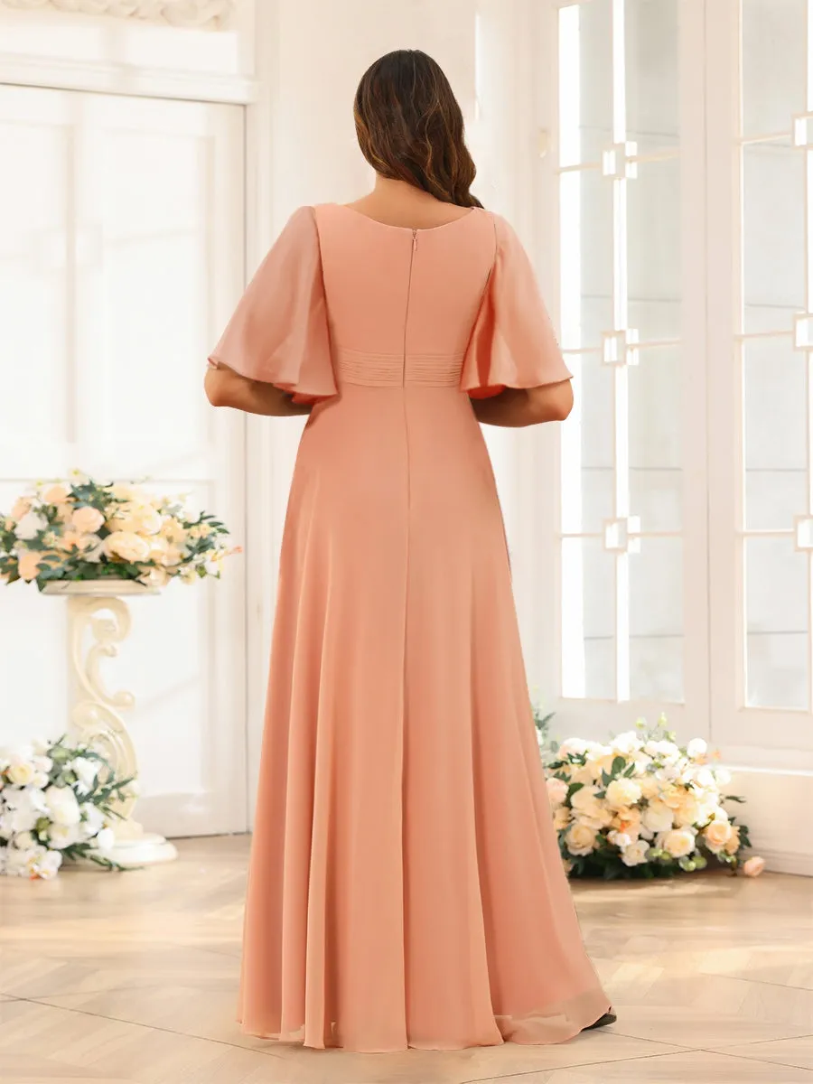 A-Line/Princess Floor-Length Short Sleeves Bridesmaid Dresses with Sash sold by Lavetir product image thumbnail 2