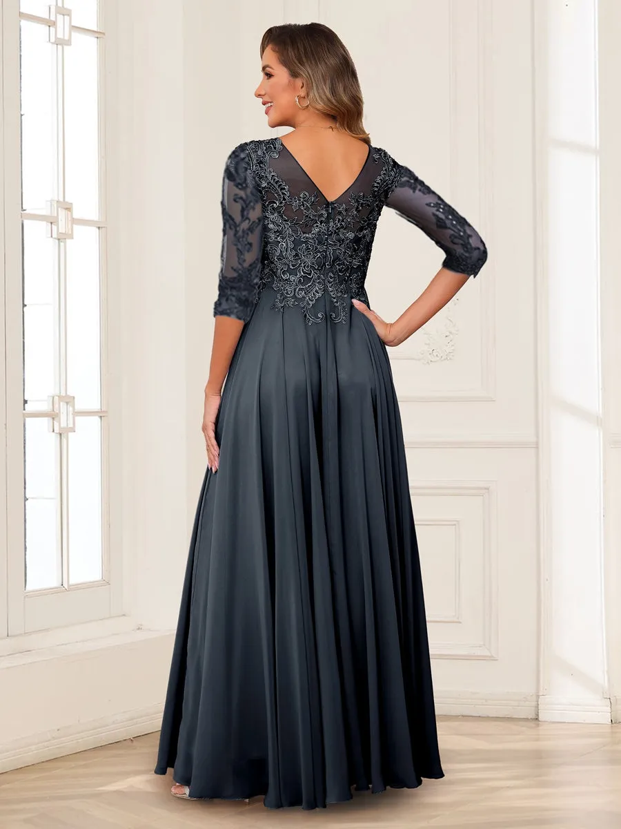 A-Line/Princess V-Neck Long Sleeves Chiffon Mother of the Bride Dresses with Applique sold by Lavetir product image thumbnail 2
