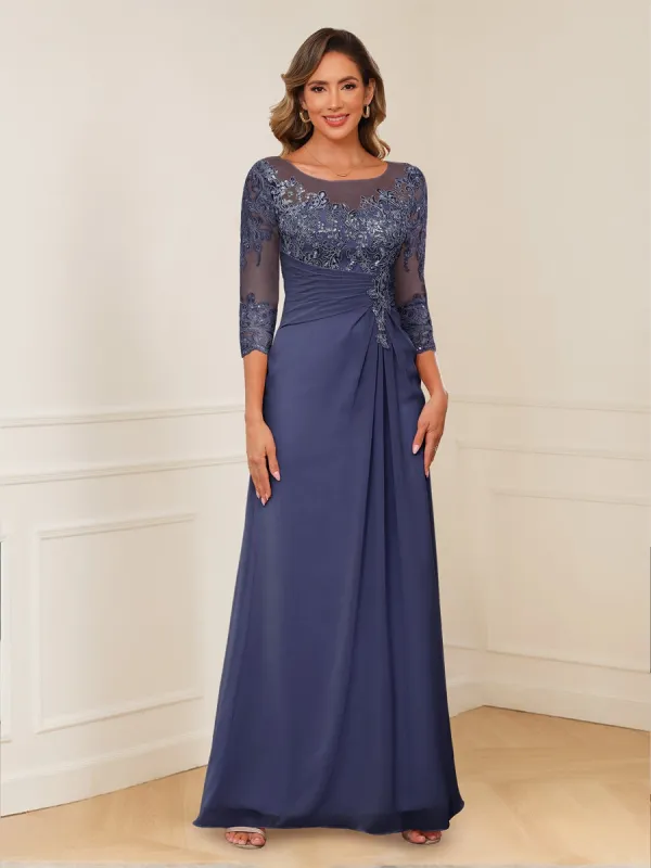 A-Line/Princess Illusion Scoop Appliques Ruched Mother of the Bride Dresses sold by Lavetir
