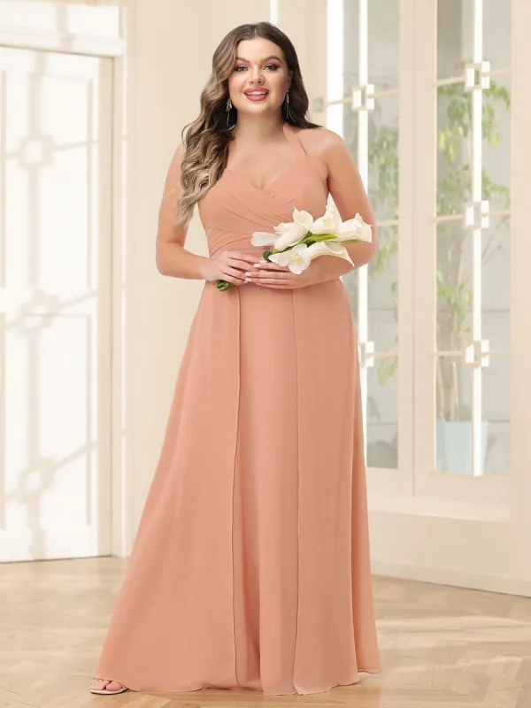 A-Line/Princess Halter Long Plus Size Bridesmaid Dresses with Split Side sold by Lavetir