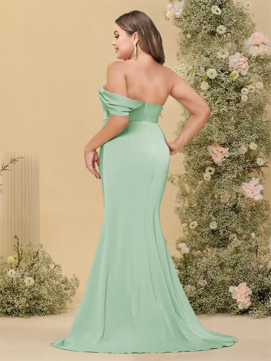 Sheath/Column Off-the-Shoulder Long Plus Size Formal Dresses with Split Side sold by Lavetir product image thumbnail 2