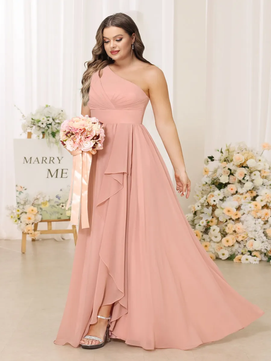 A-Line/Princess One-Shoulder Long Plus Size Bridesmaid Dresses With Split Side sold by Lavetir