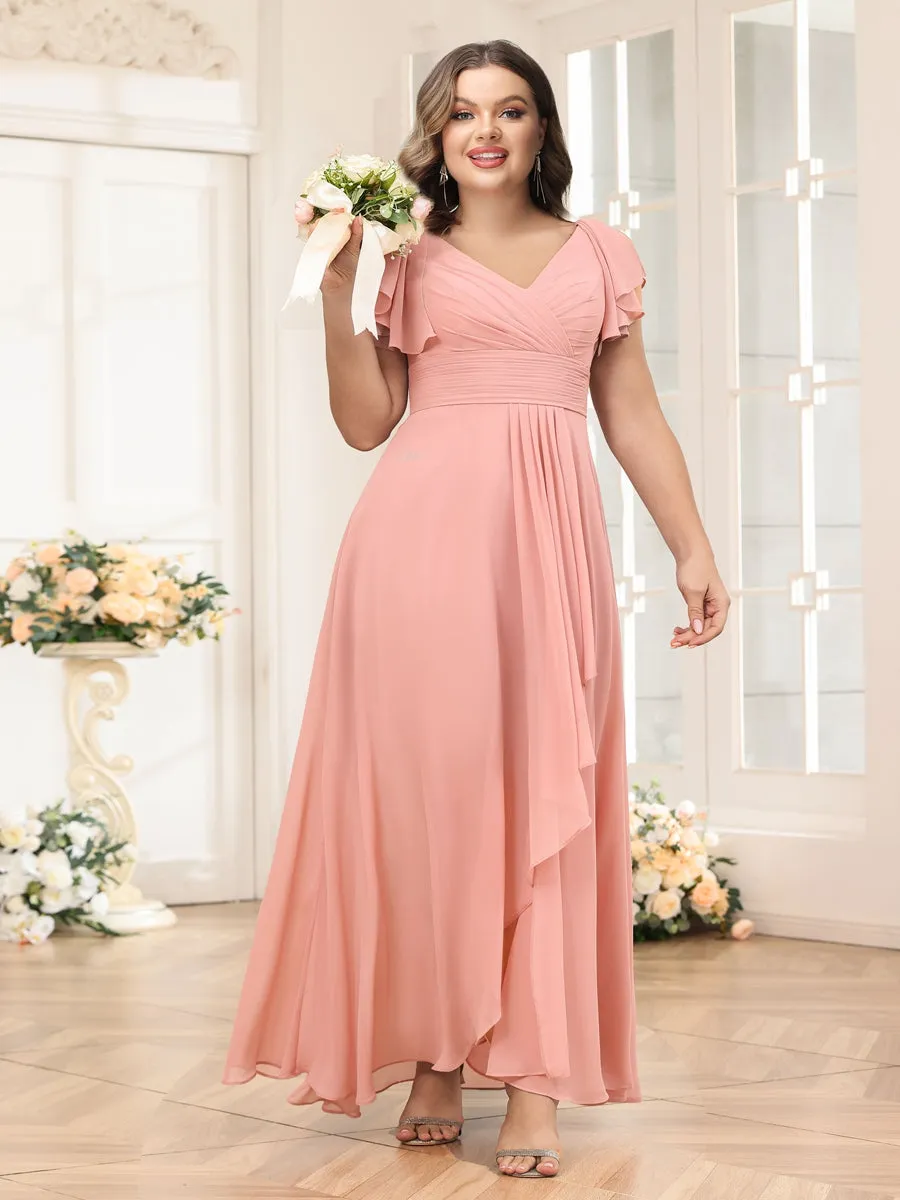 A-Line/Princess V-Neck Long Plus Size Wedding Party Dresses with Ruffles sold by Lavetir