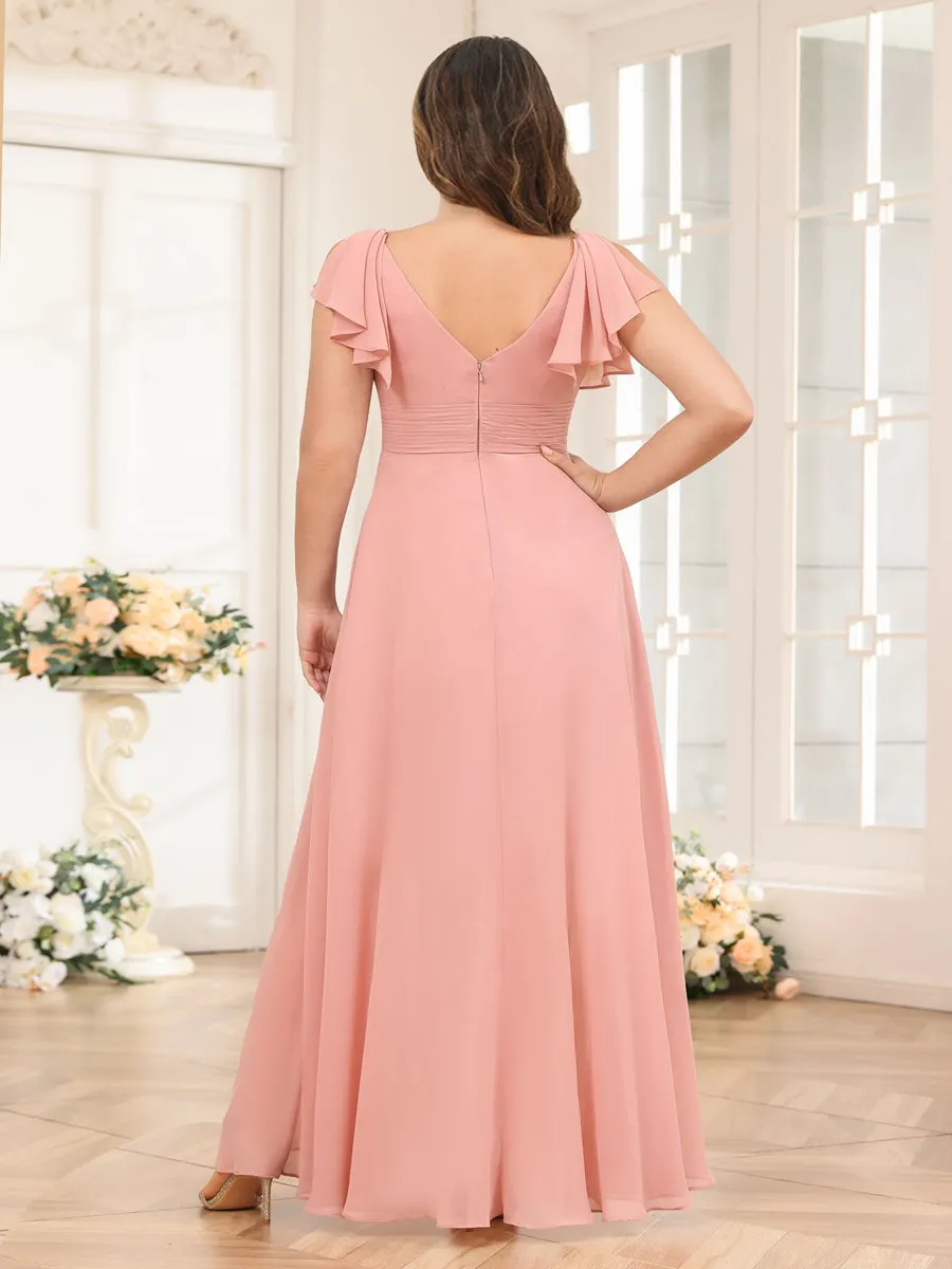 A-Line/Princess V-Neck Long Plus Size Wedding Party Dresses with Ruffles sold by Lavetir product image thumbnail 2