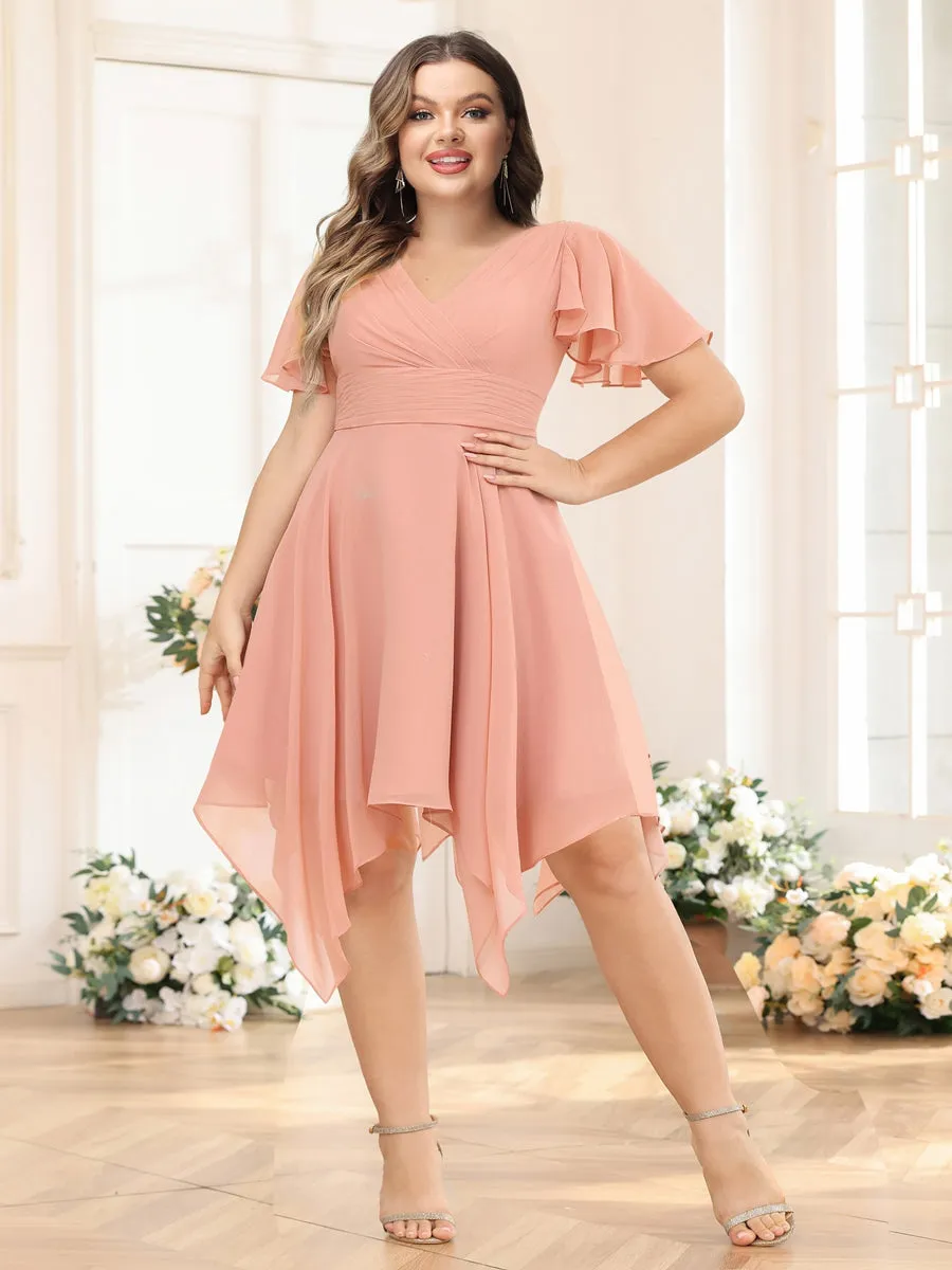 A-Line/Princess V-Neck Short Plus Size Wedding Party Dresses with Ruffles sold by Lavetir