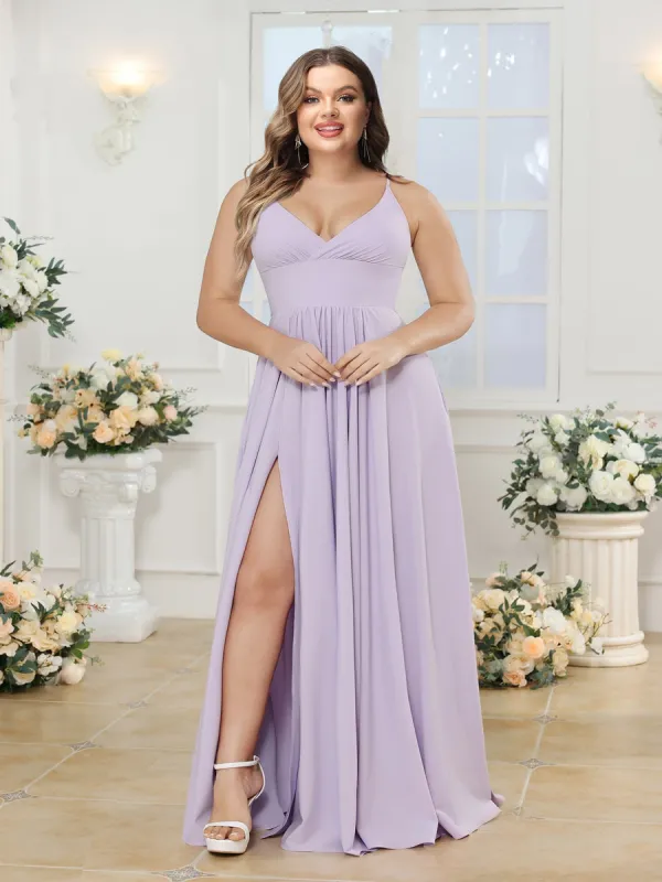 A-Line/Princess Spaghetti Straps Long Plus Size Wedding Party Dresses with Split Side sold by Lavetir