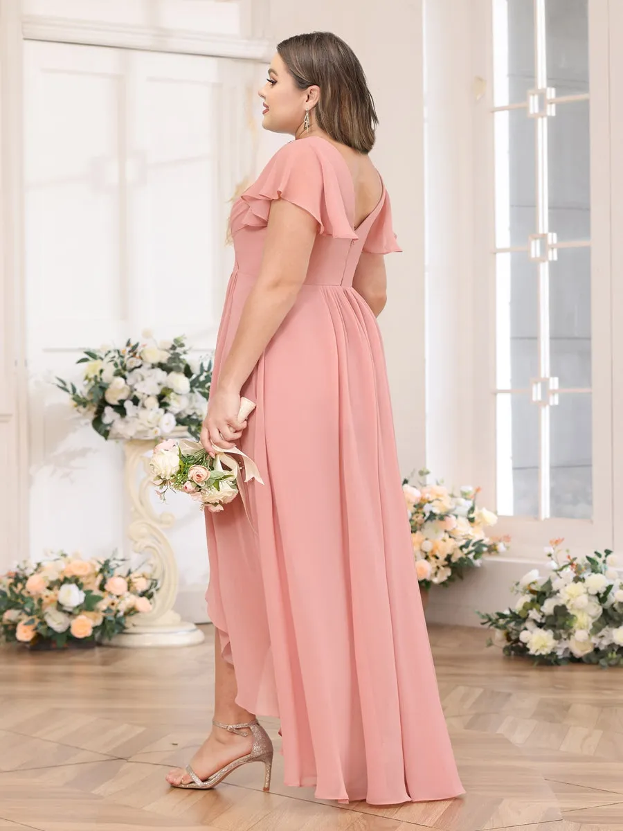 A-Line/Princess V-Neck Long Plus Size Wedding Party Dresses with Ruffles sold by Lavetir product image thumbnail 2