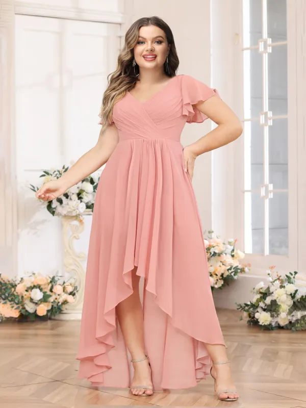 A-Line/Princess V-Neck Long Plus Size Wedding Party Dresses with Ruffles sold by Lavetir