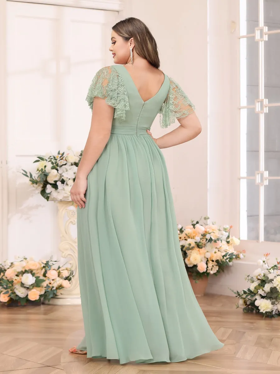 A-Line/Princess V-Neck Long Plus Size Wedding Party Dresses with Split Side & Pockets sold by Lavetir product image thumbnail 2