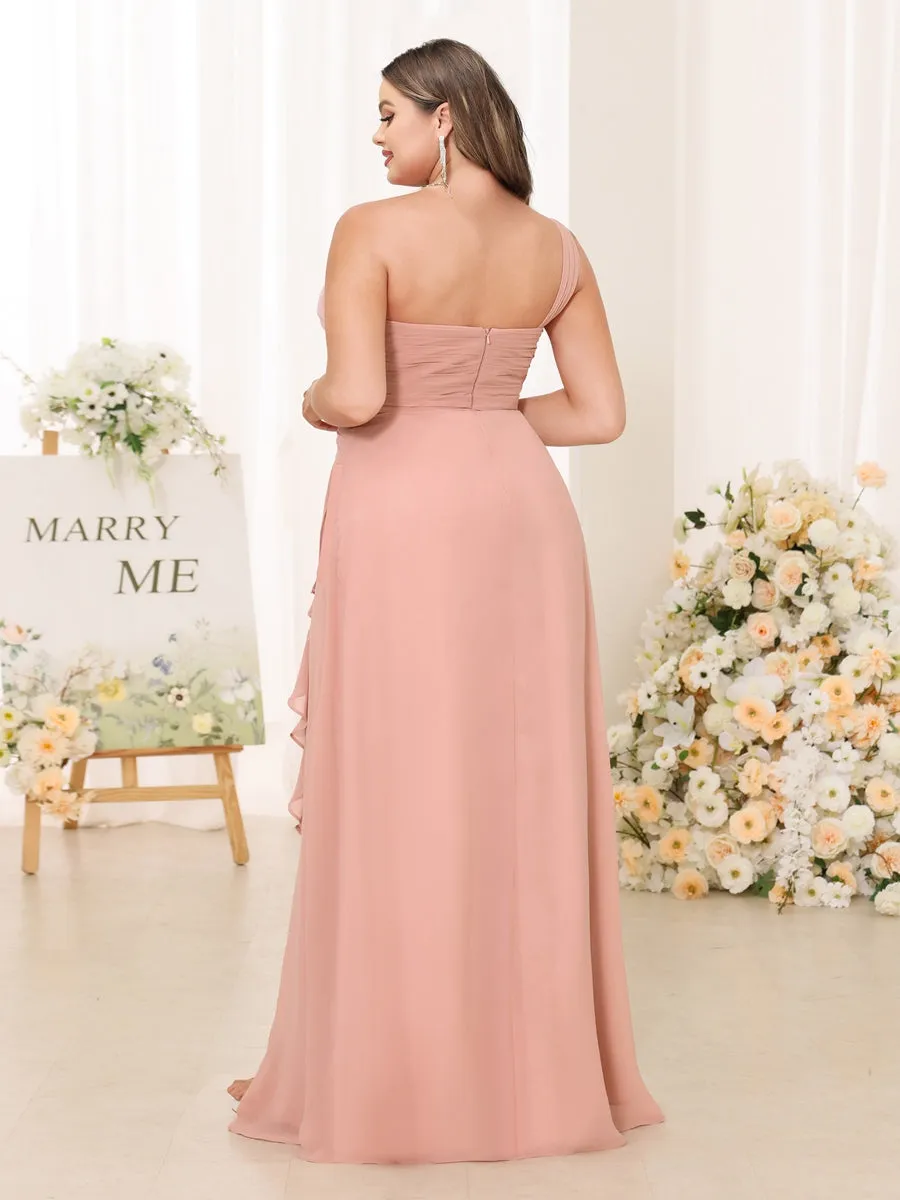 A-Line/Princess One-Shoulder Long Plus Size Bridesmaid Dresses with Split Side sold by Lavetir product image thumbnail 2