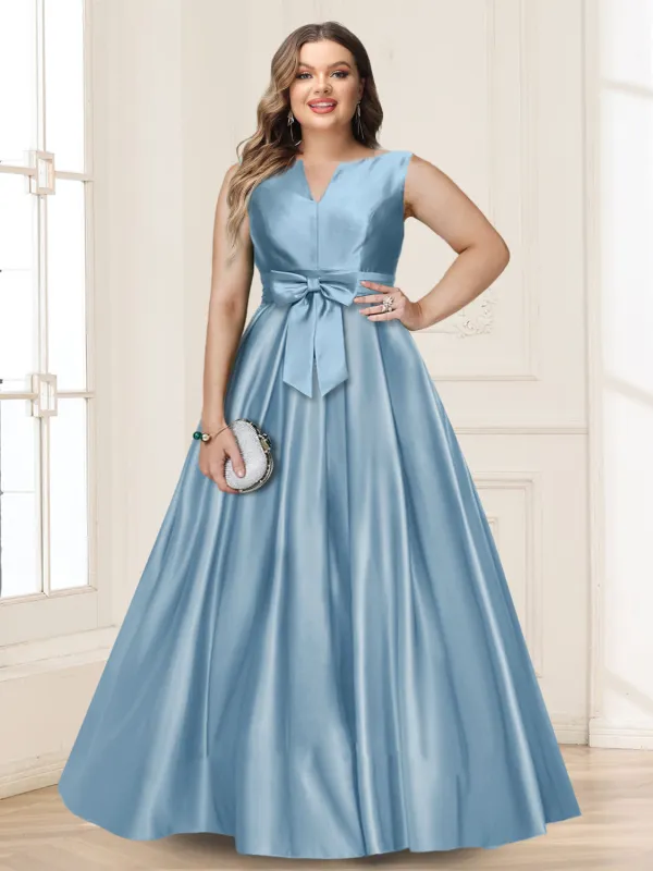 A-Line/Princess V-Neck Sleeveless Plus Size Mother of the Bride Dresses with Bow sold by Lavetir