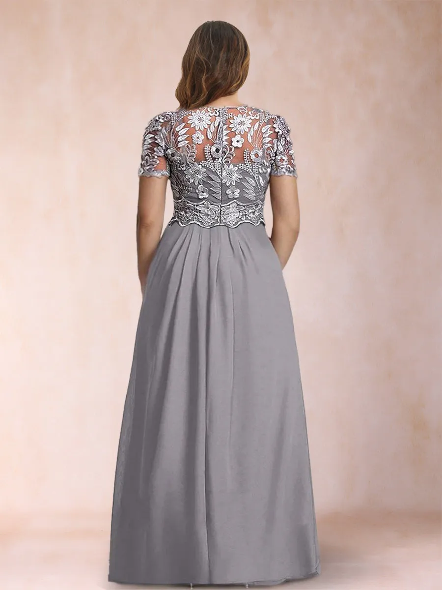 A-Line/Princess Scoop Short Sleeves 2 Pieces Plus Size Mother of the Bride Pantsuits with Applique sold by Lavetir product image thumbnail 2