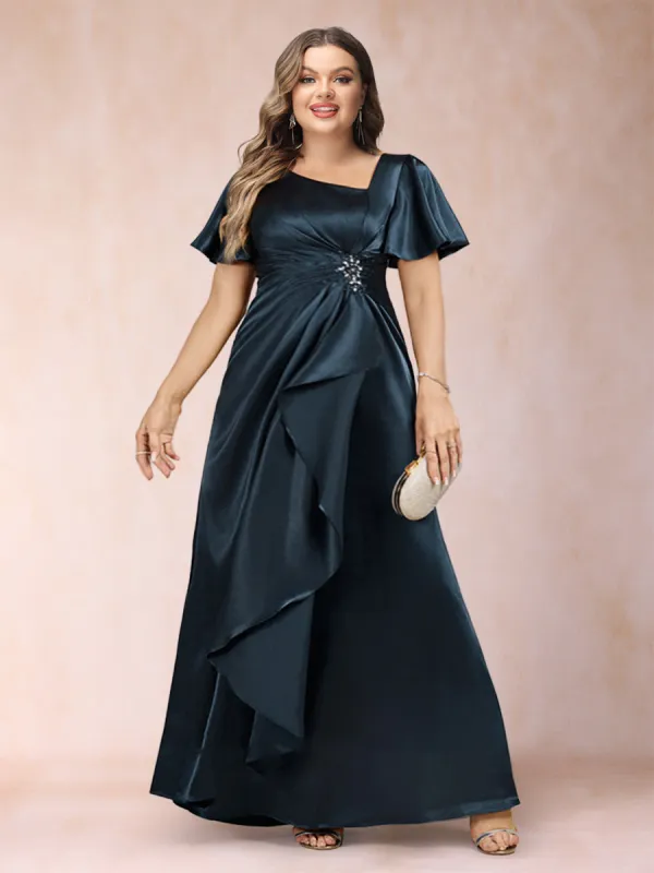 A-Line/Princess V-Neck Short Sleeves Plus Size Mother of the Bride Dresses with Sash sold by Lavetir