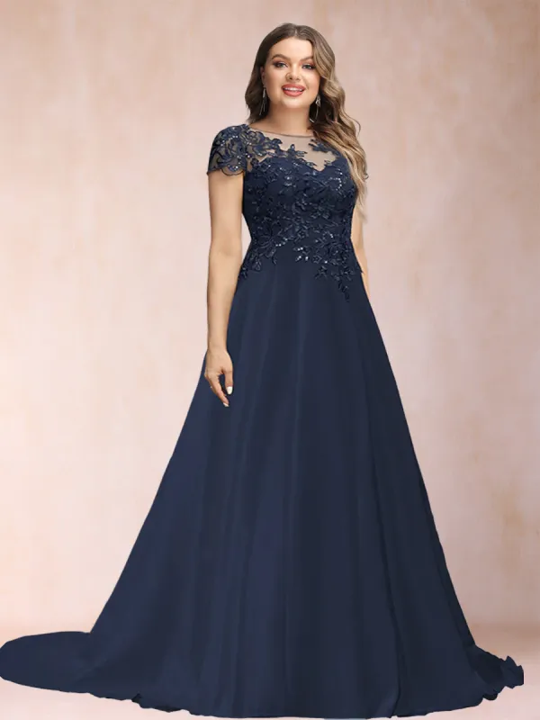 A-Line/Princess Scoop Short Sleeves Plus Size Mother of the Bride Dresses with Applique sold by Lavetir