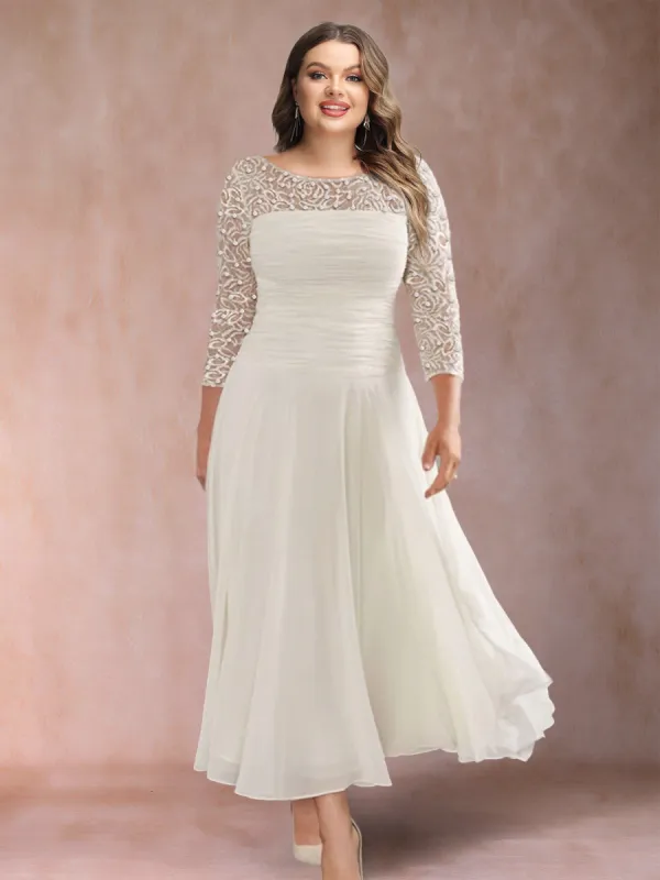 A-Line/Princess Scoop 3/4 Sleeves Plus Size Mother of the Bride Dresses with Applique sold by Lavetir
