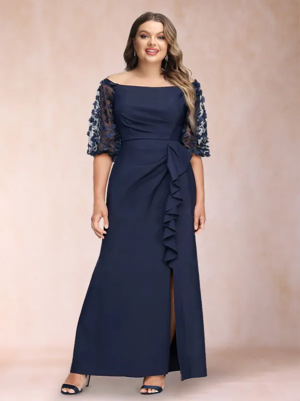 Sheath/Column Off-the-Shoulder Half Sleeves Plus Size Mother of the Bride Dresses with Applique sold by Lavetir