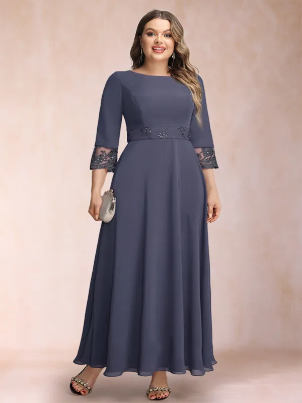A-Line/Princess Scoop 3/4 Sleeves Plus Size Mother of the Bride Dresses with Sash sold by Lavetir
