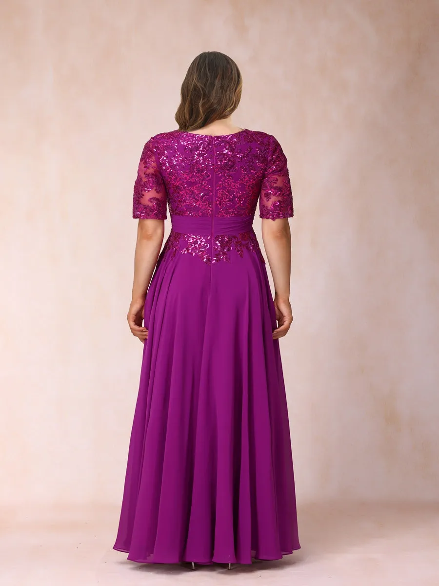 A-Line/Princess V-Neck Half Sleeves Long Formal Plus Size Evening Dresses with Sequins sold by Lavetir product image thumbnail 2