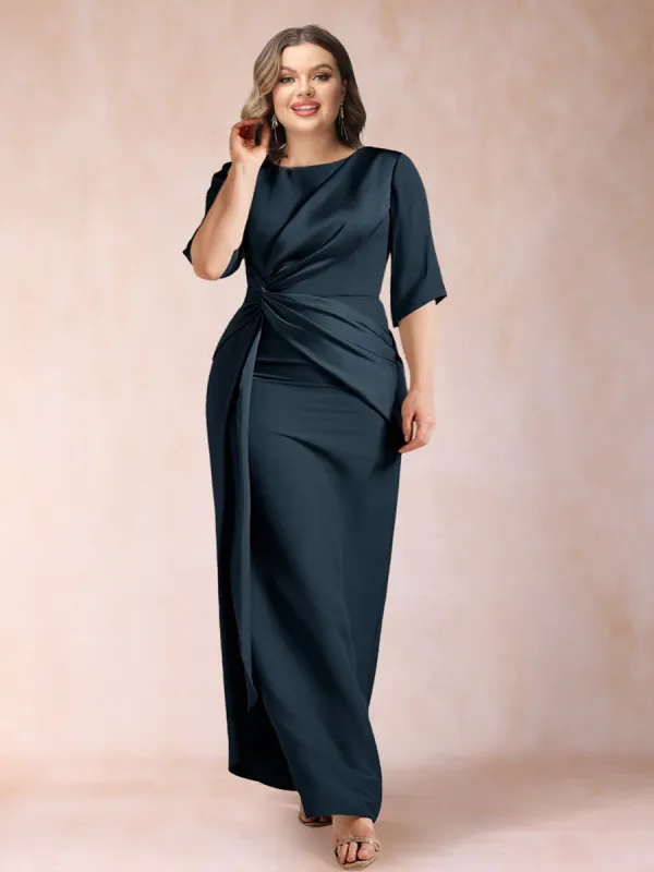 Sheath/Column Scoop Half Sleeves Plus Size Mother of the Bride Dresses with Ruched sold by Lavetir