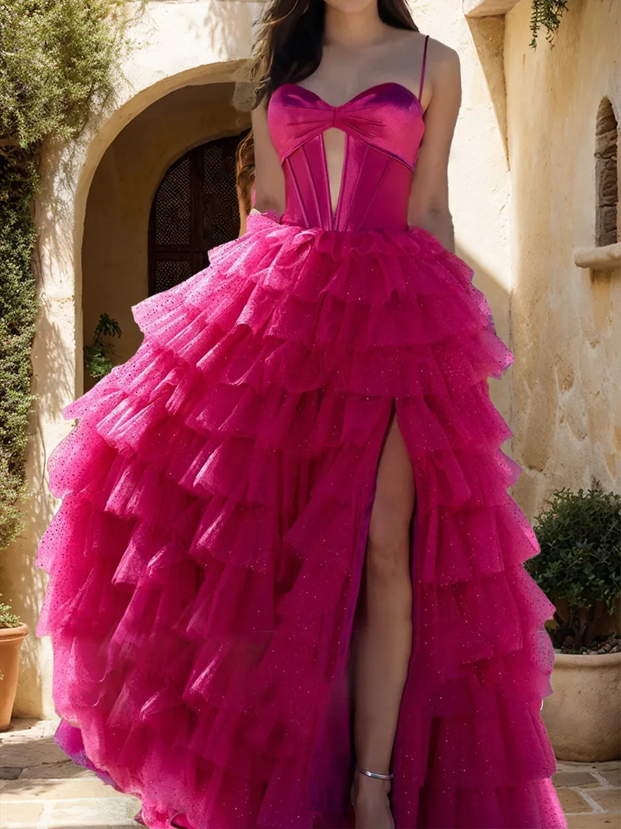 A-Line/Princess Spaghetti Straps Ruffle Prom Dresses with Split Side sold by Lavetir product image thumbnail 3