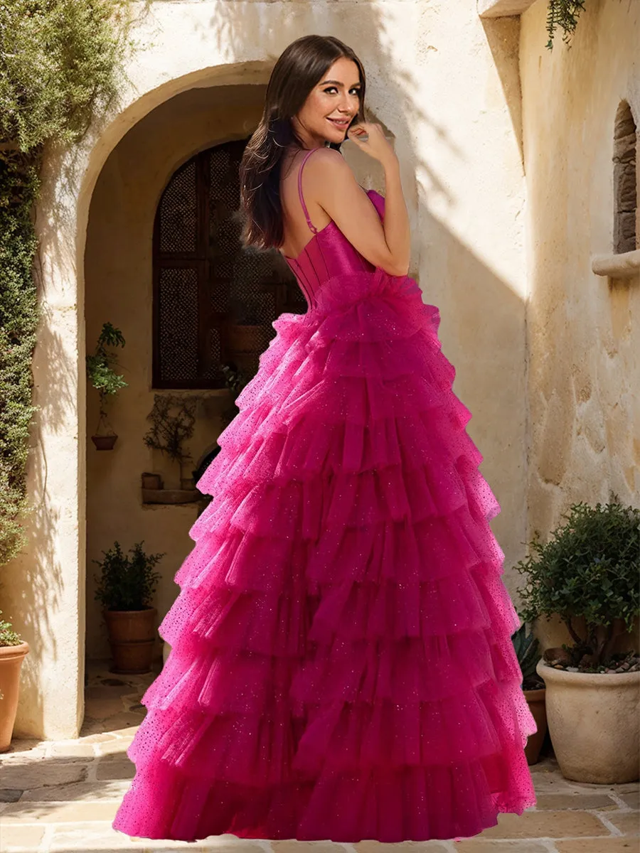 A-Line/Princess Spaghetti Straps Ruffle Prom Dresses with Split Side sold by Lavetir product image thumbnail 2