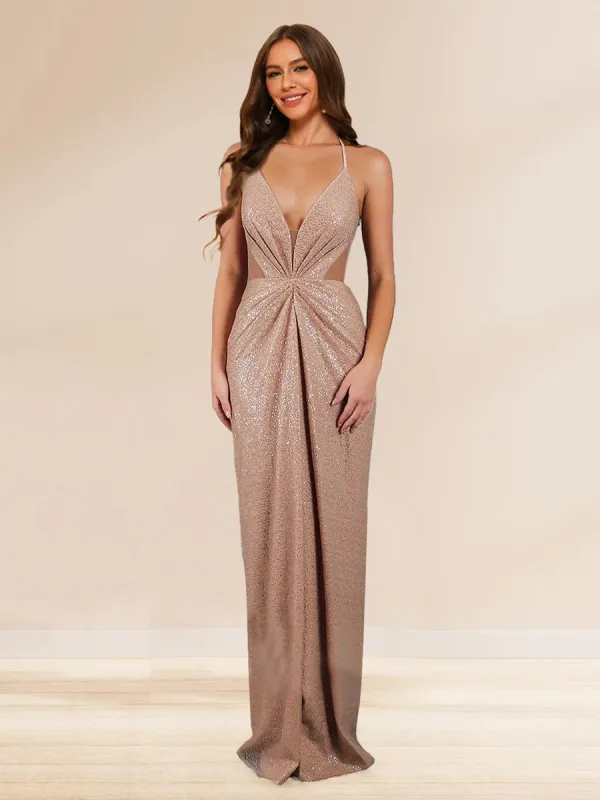 Sheath/Column Plunging Neck Lace-Up Sequin Long Prom Dresses sold by Lavetir