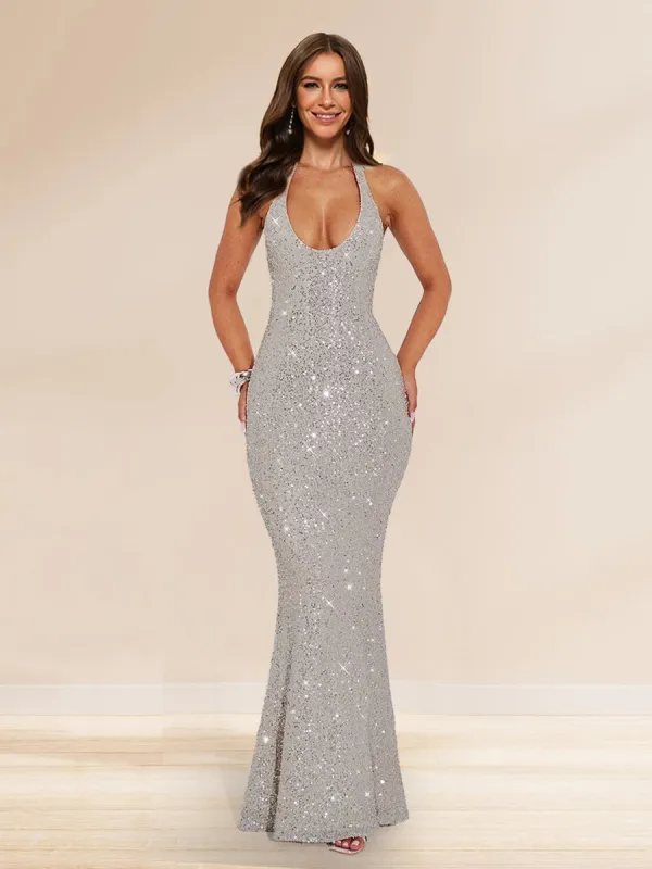 Sheath/Column Halter Sleeveless Sequin Prom Dresses sold by Lavetir