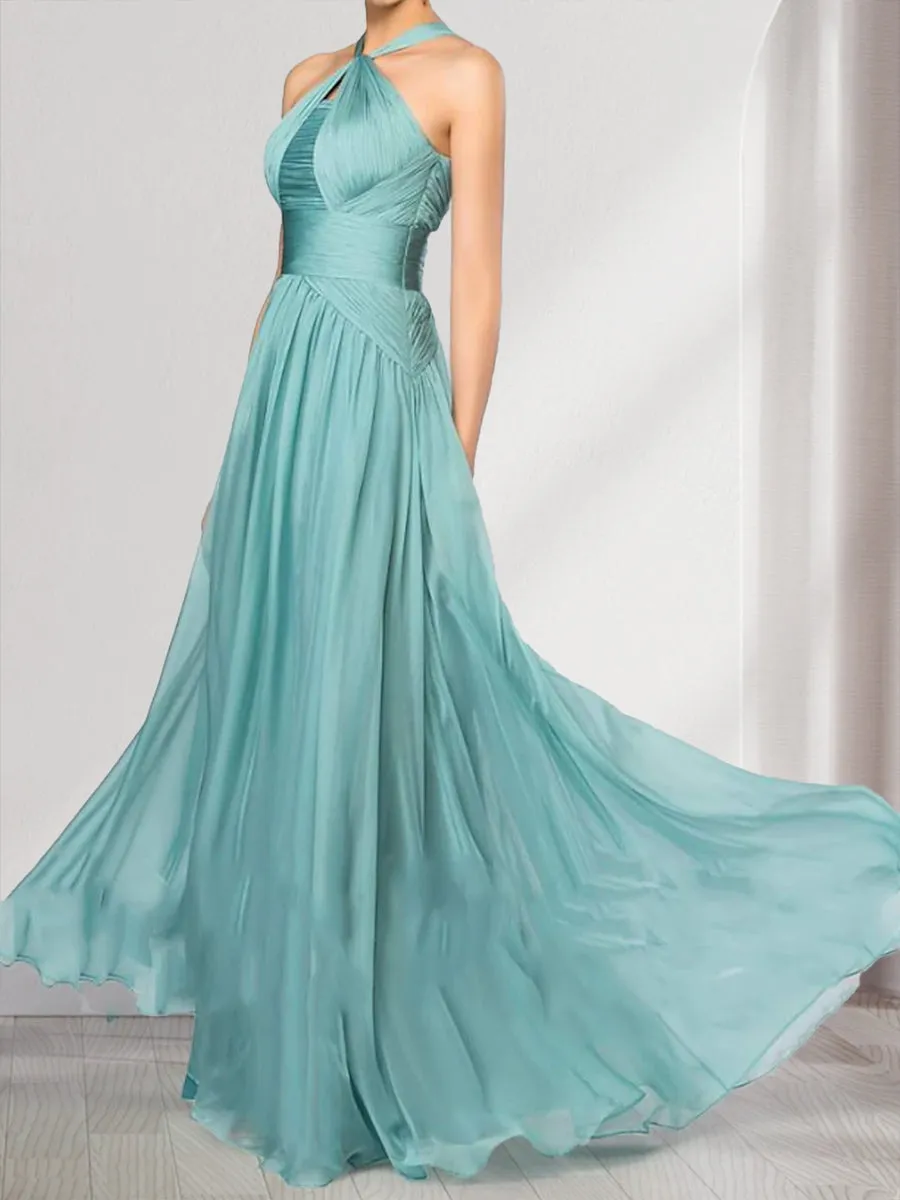A-Line/Princess Halter Pleated Long Bridesmaid Dresses sold by Lavetir product image thumbnail 3